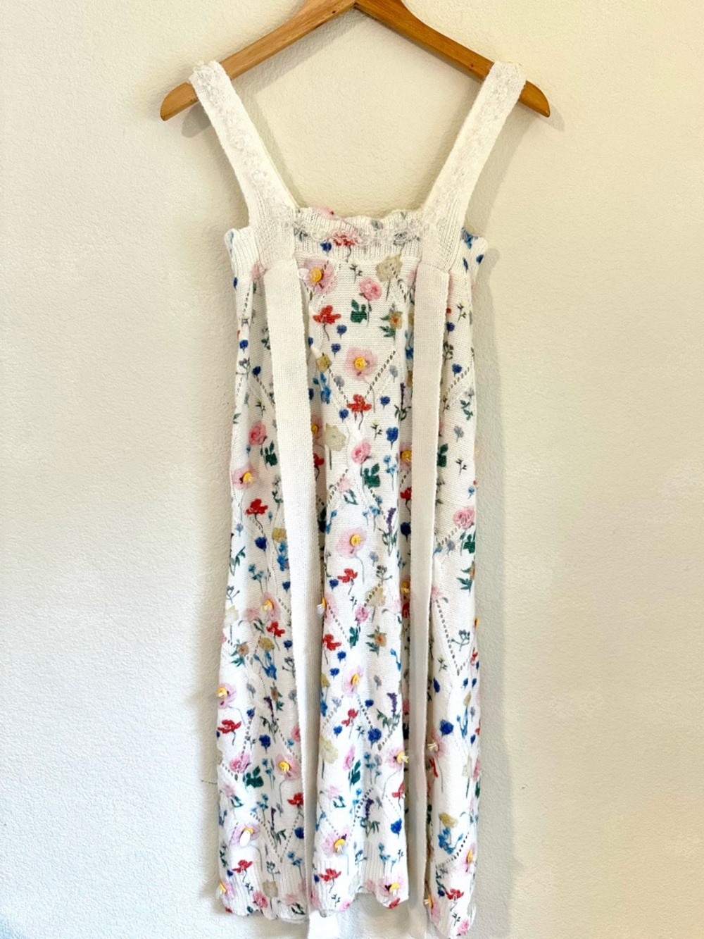 NWT Floral Knit Midi Dress M Beaded Soft Cottagecore
